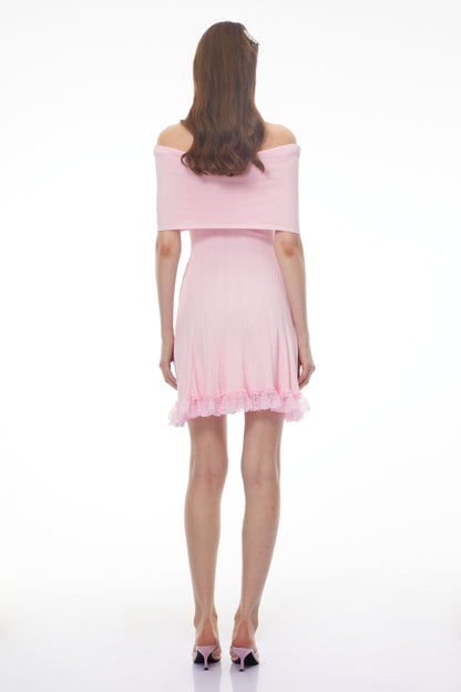 Isabel Pink Off Shoulder Mini Dress with Lace Details