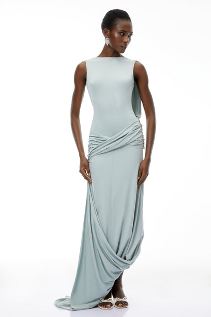 Isabella Mint Green Asymmetrical Maxi Dress