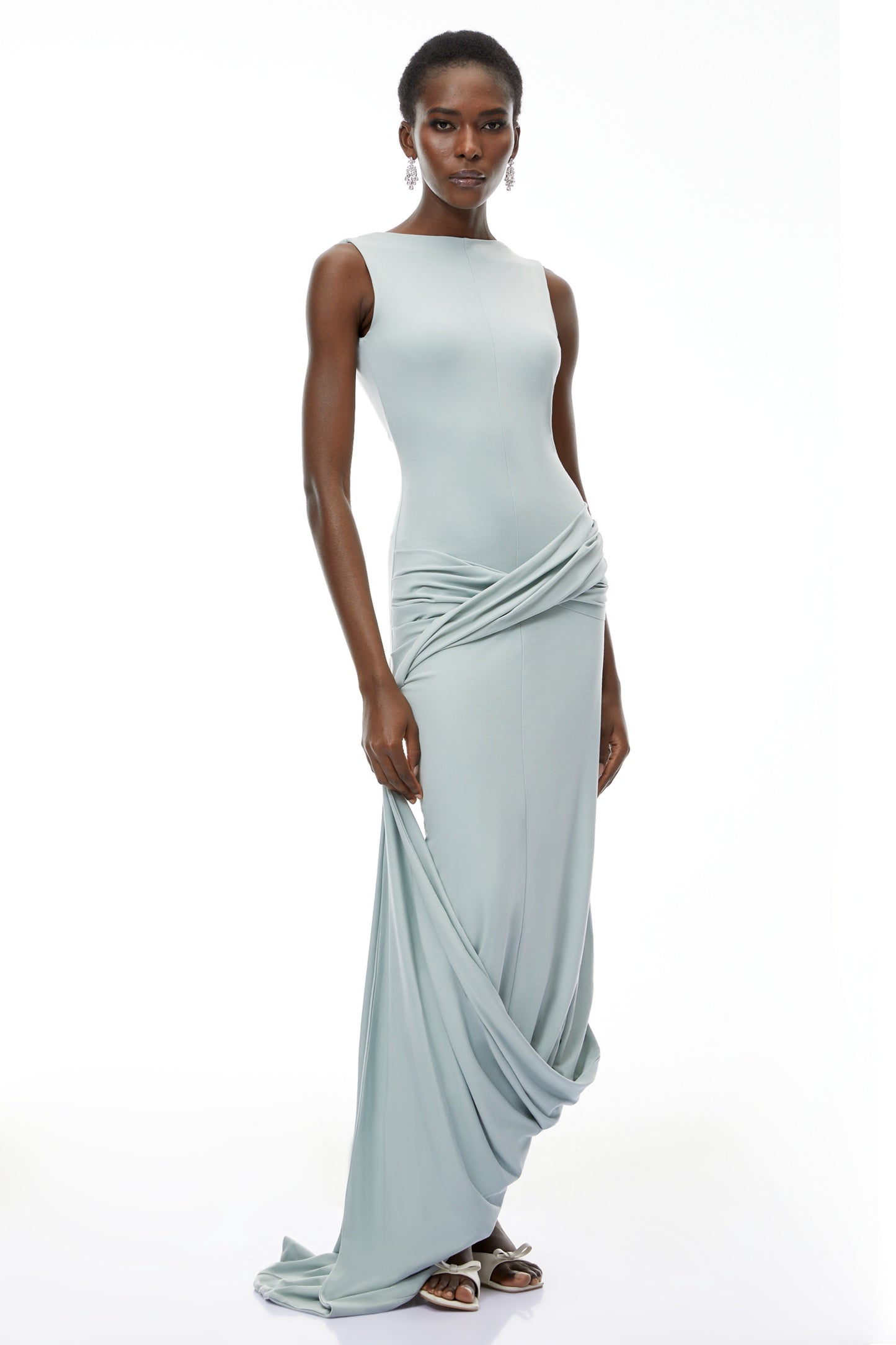 Isabella Mint Green Asymmetrical Maxi Dress