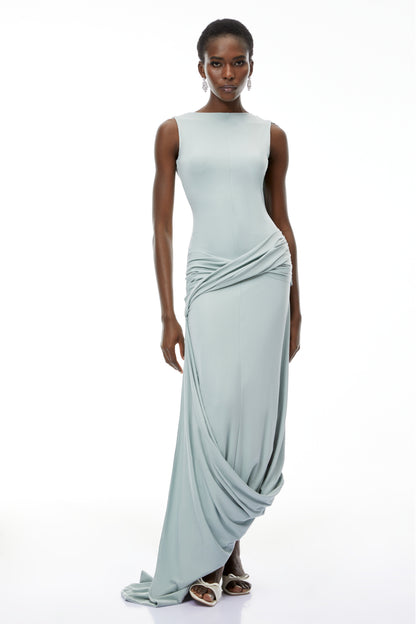 Isabella Mint Green Asymmetrical Maxi Dress