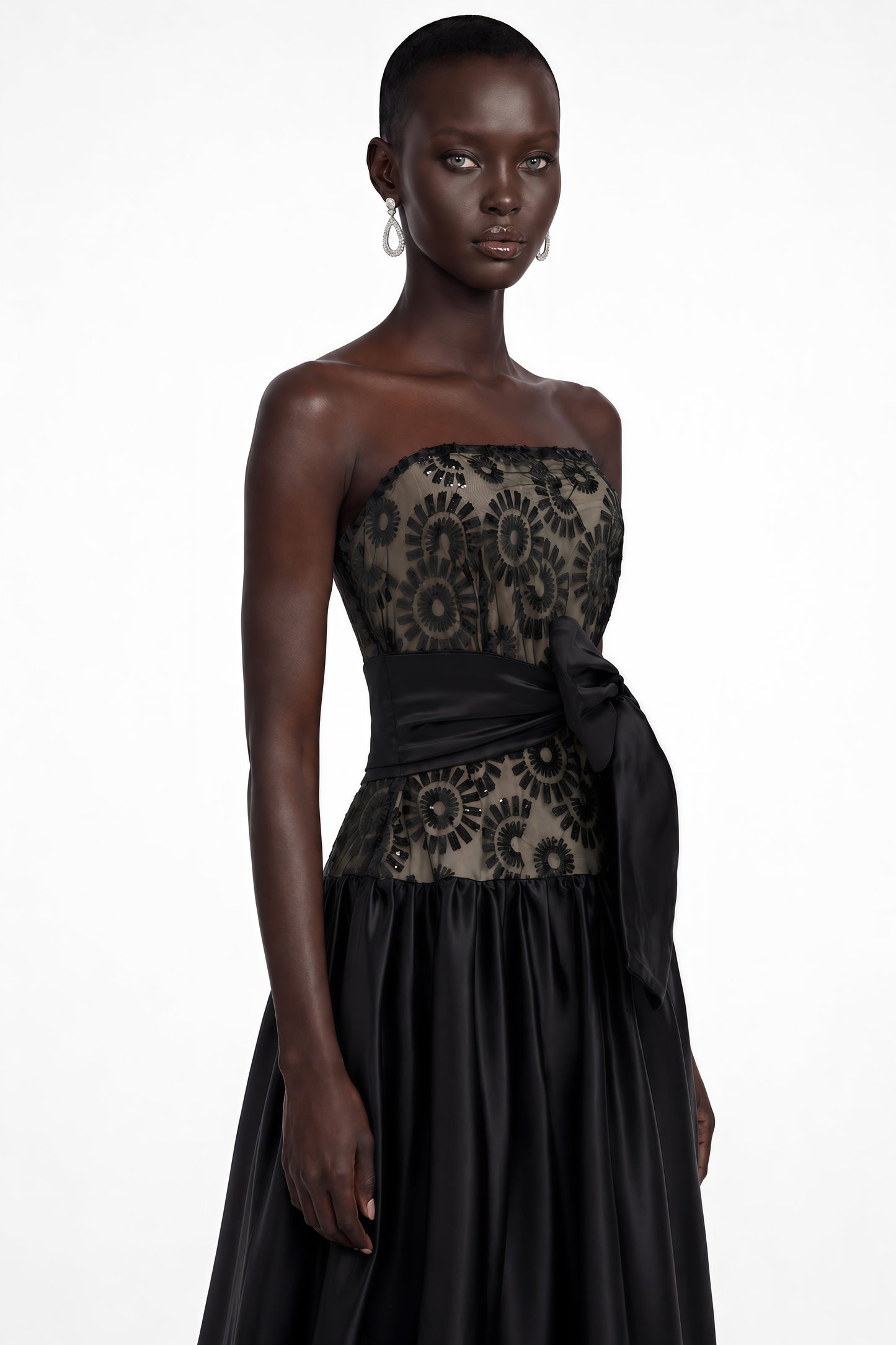 Isadora Black Geometric Print Off Shoulder Maxi Dress with Bow