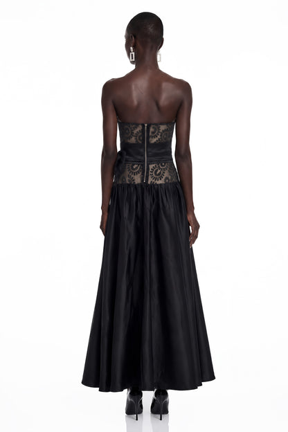 Isadora Black Geometric Print Off Shoulder Maxi Dress with Bow