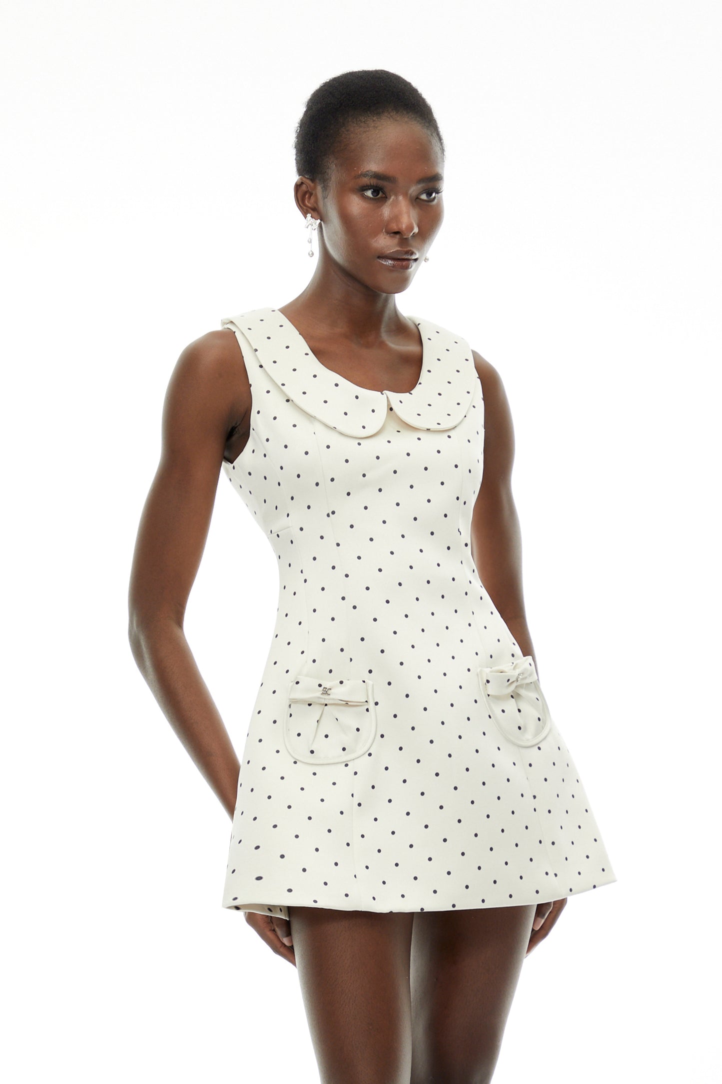 Isadora White Square Neck Polka Dot Mini Dress