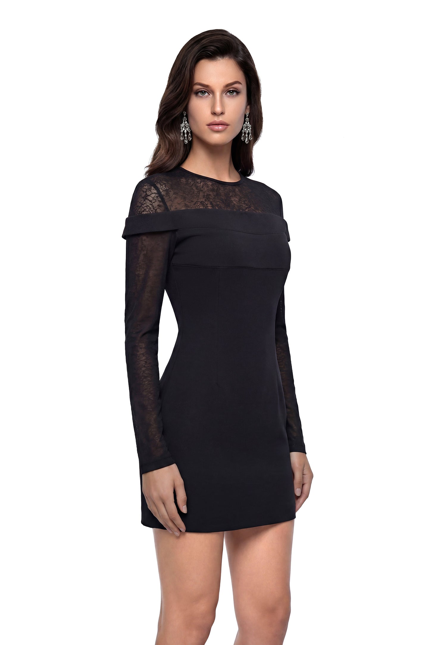 Isaura Black Mini Dress with Lace Panels