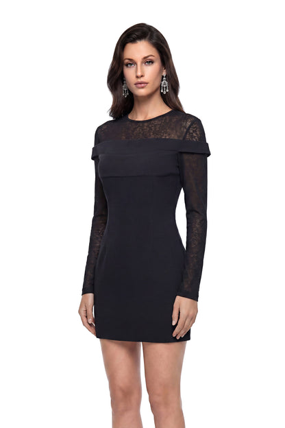 Isaura Black Mini Dress with Lace Panels