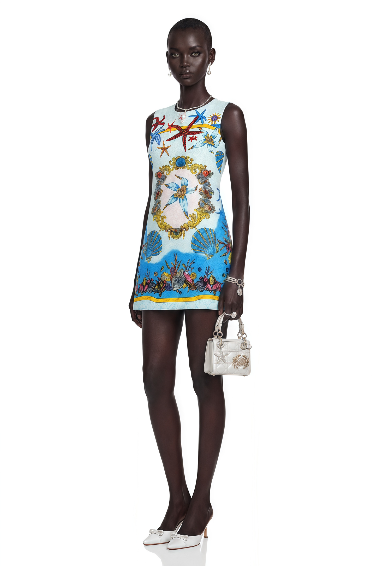 Isla Blue Printed Sleeveless Mini Dress