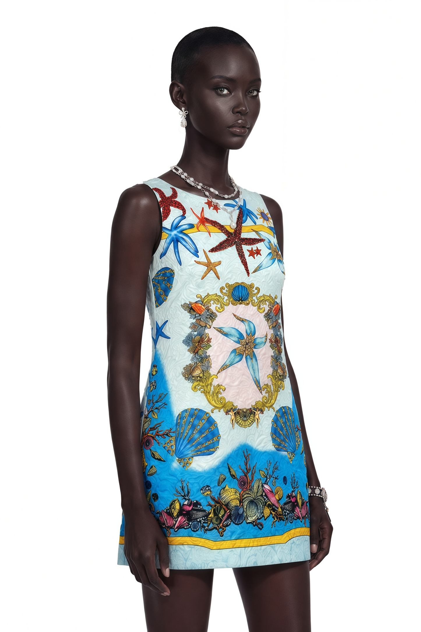 Isla Blue Printed Sleeveless Mini Dress