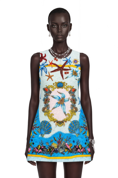 Isla Blue Printed Sleeveless Mini Dress