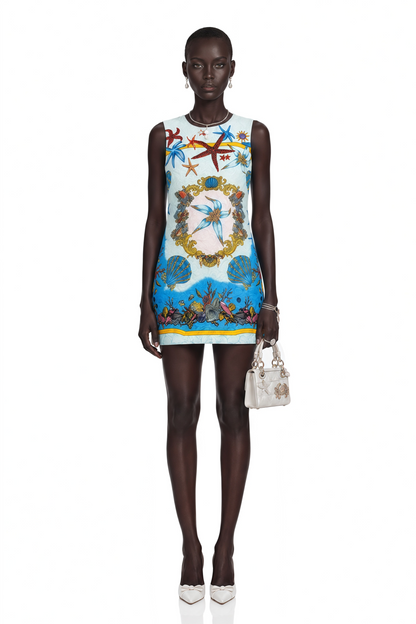 Isla Blue Printed Sleeveless Mini Dress