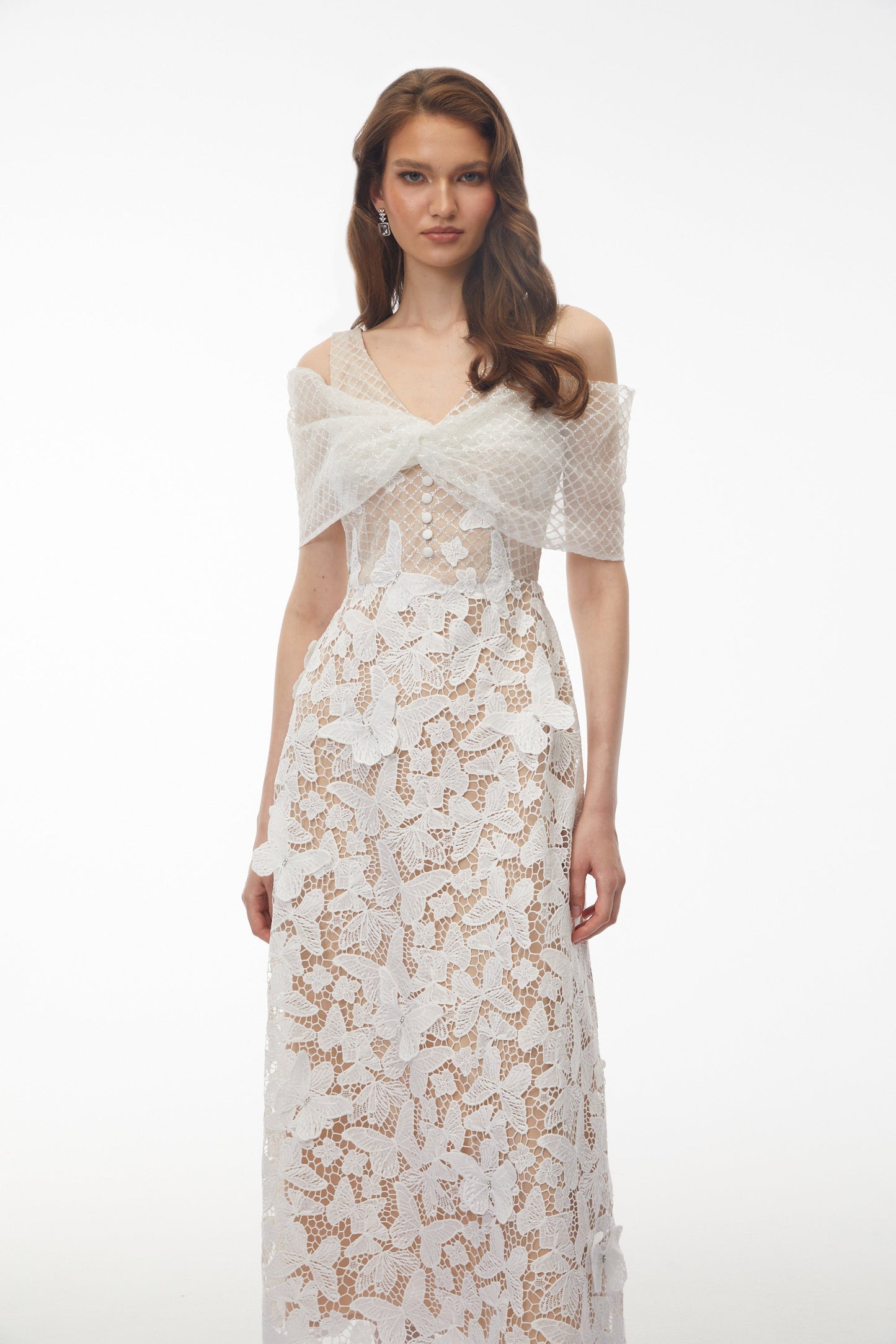 Isla White Cold Shoulder Midi Dress with Butterfly Applique