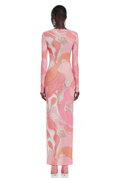 Ismeria Light Pink Printed Long Sleeve Maxi Dress