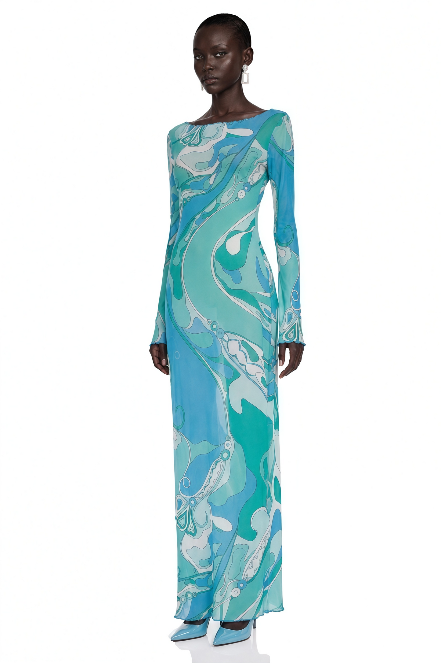 Ismeria Mint Green Printed Long Sleeve Maxi Dress