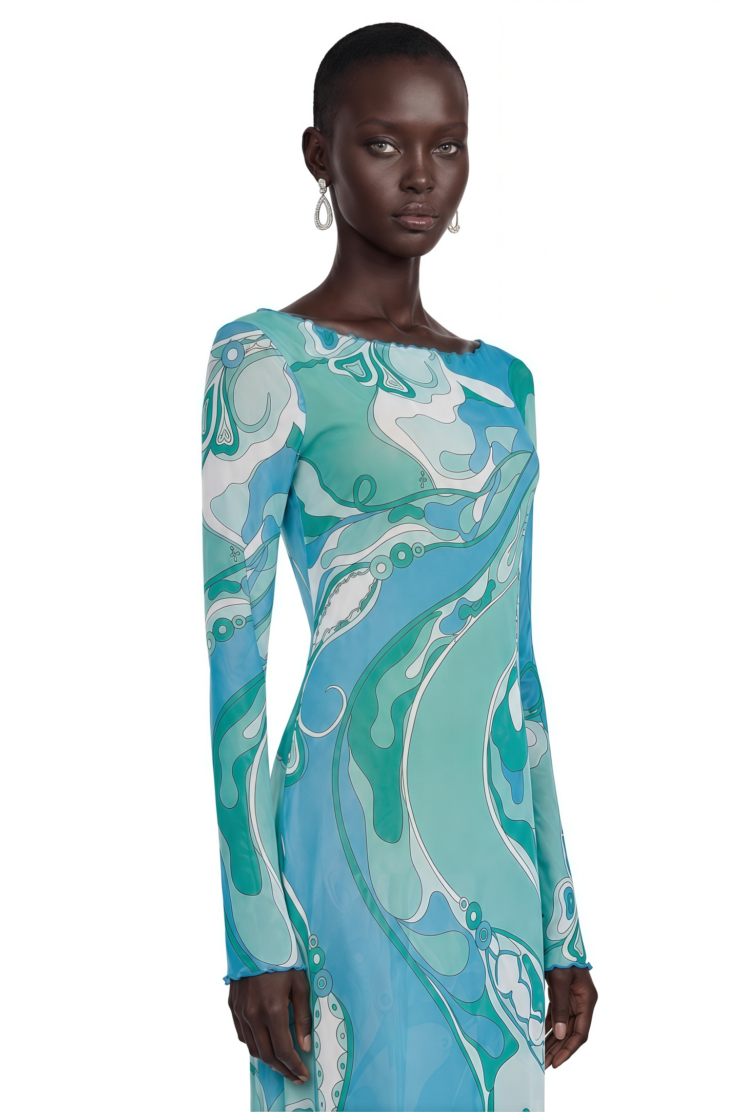 Ismeria Mint Green Printed Long Sleeve Maxi Dress