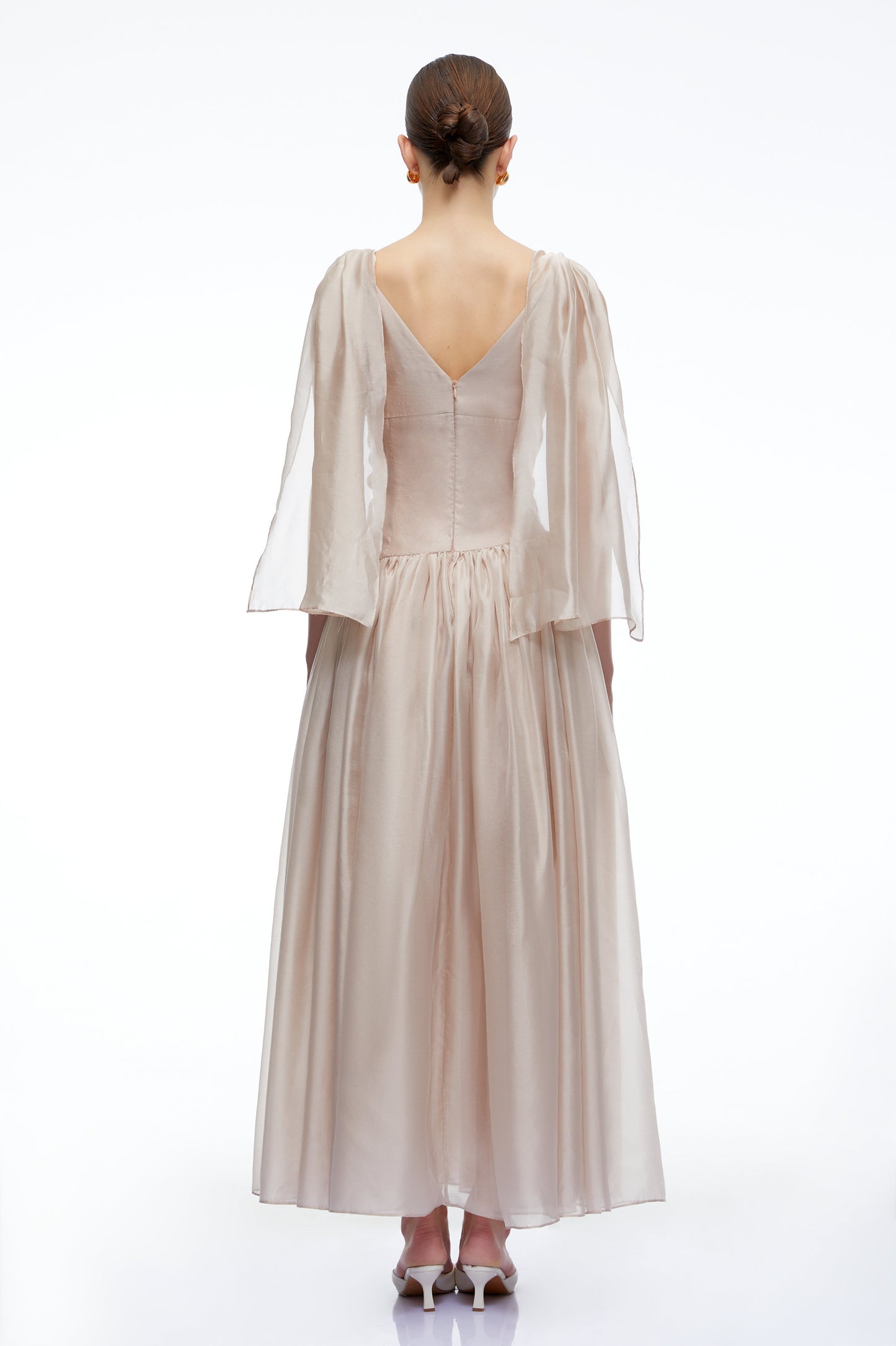 Ismerie Champagne V-Neck Ruched Maxi Dress