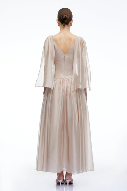 Ismerie Champagne V-Neck Ruched Maxi Dress