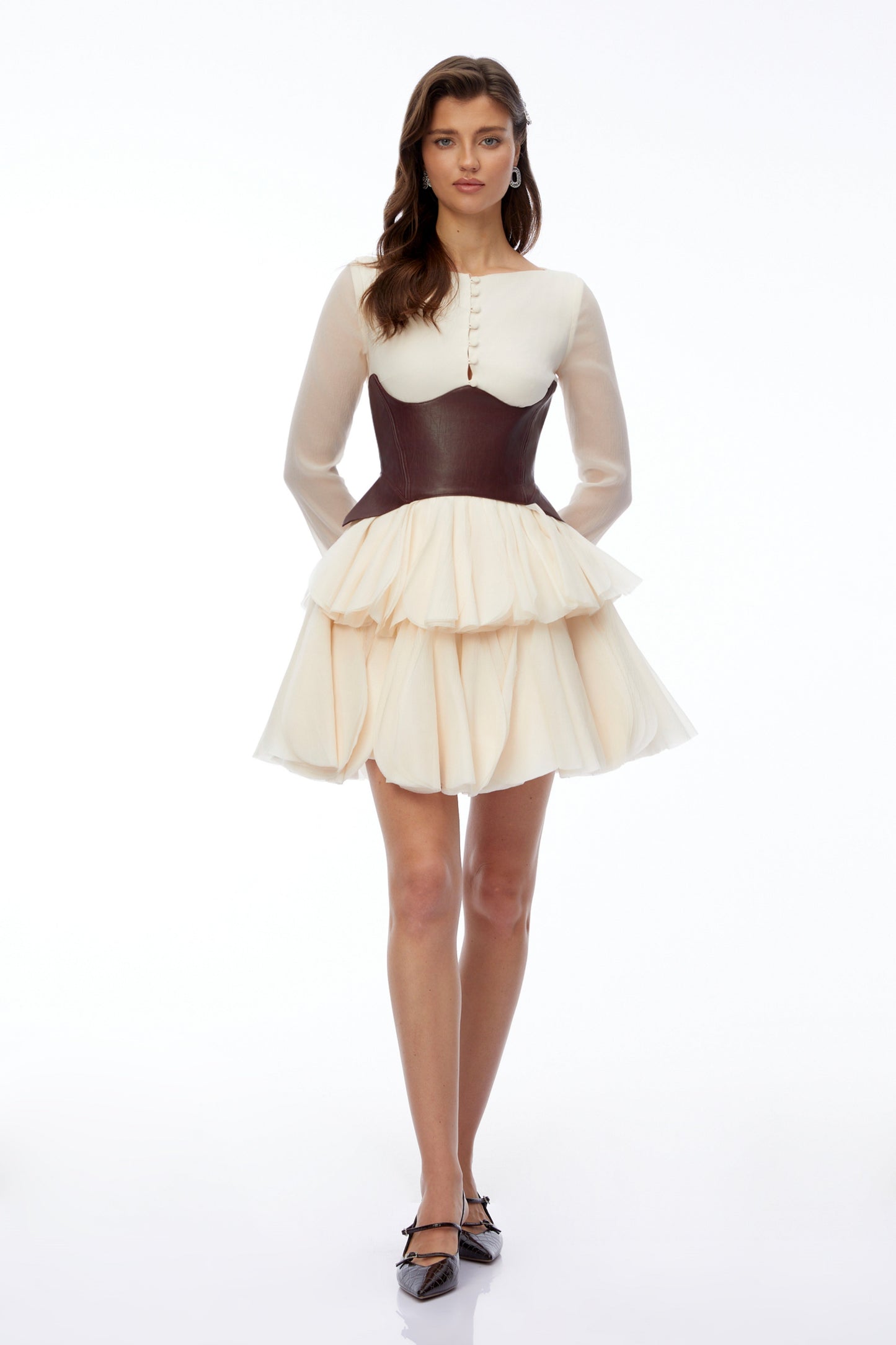Ivy Cream Color Block Puffball Mini Dress