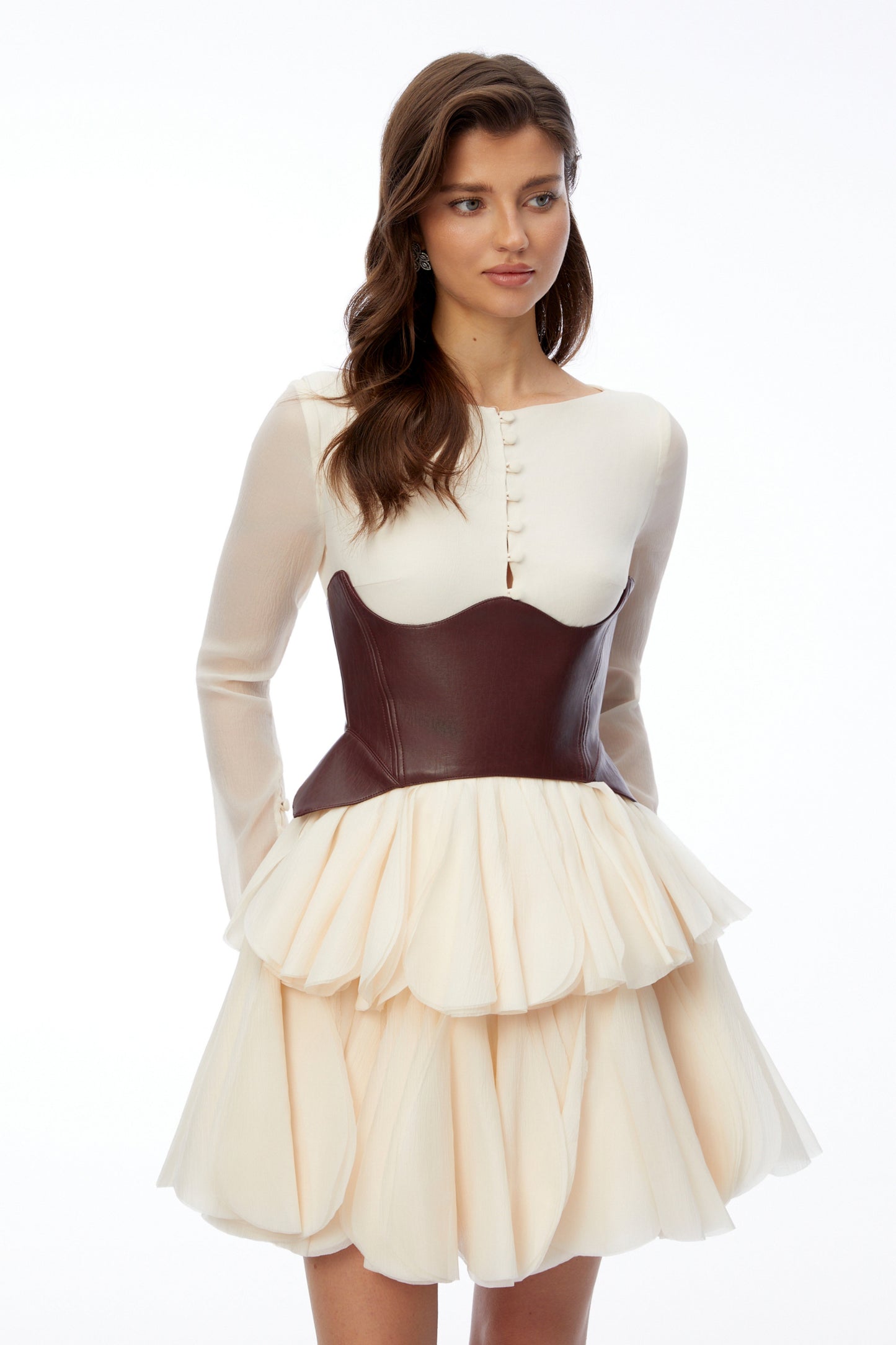Ivy Cream Color Block Puffball Mini Dress