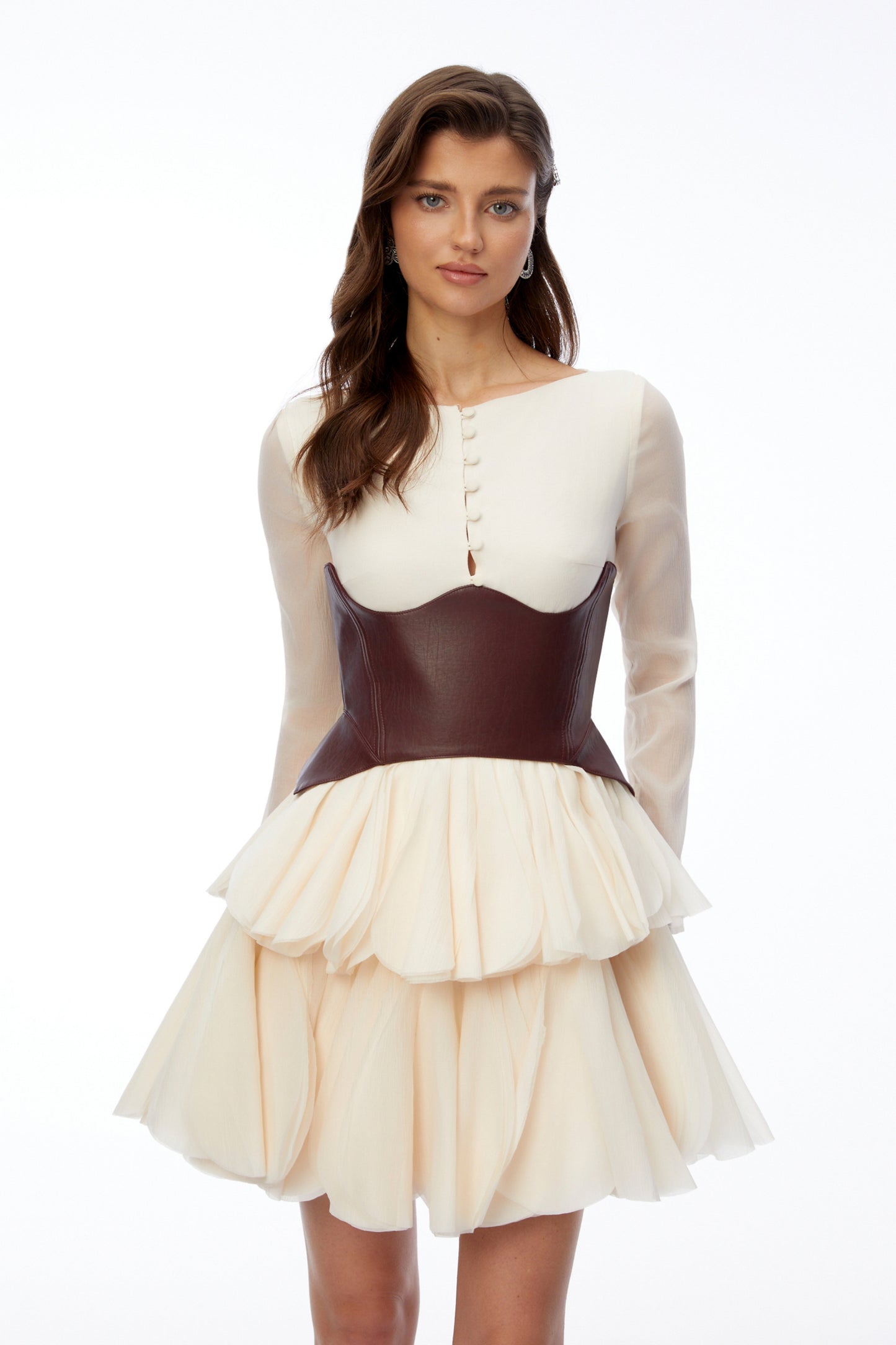 Ivy Cream Color Block Puffball Mini Dress