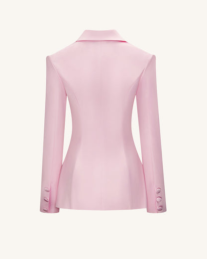 Lily Saten Kruvaze Düğmeli Blazer Ceket Takım - Pembe