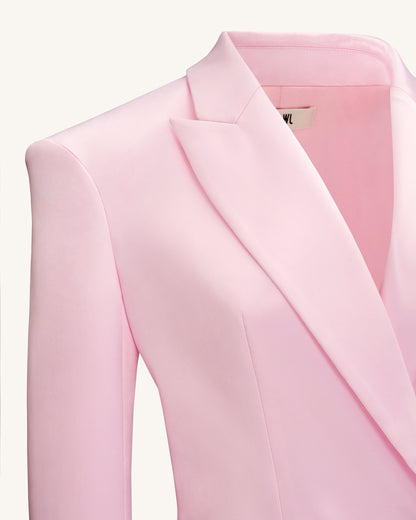 Lily Saten Kruvaze Düğmeli Blazer Ceket Takım - Pembe
