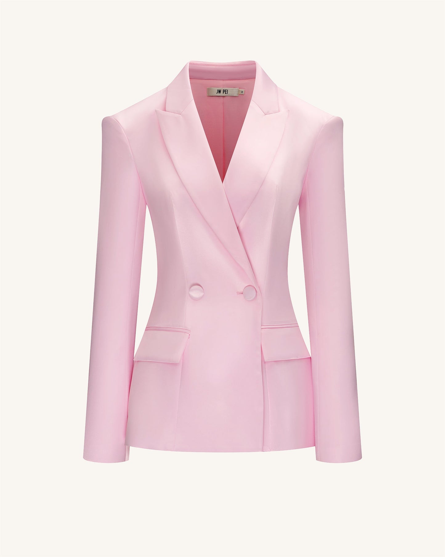 Lily Saten Kruvaze Düğmeli Blazer Ceket Takım - Pembe