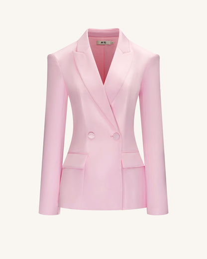 Lily Saten Kruvaze Düğmeli Blazer Ceket Takım - Pembe