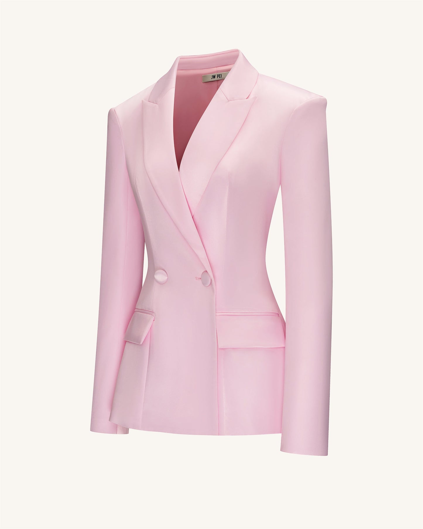 Lily Saten Kruvaze Düğmeli Blazer Ceket Takım - Pembe