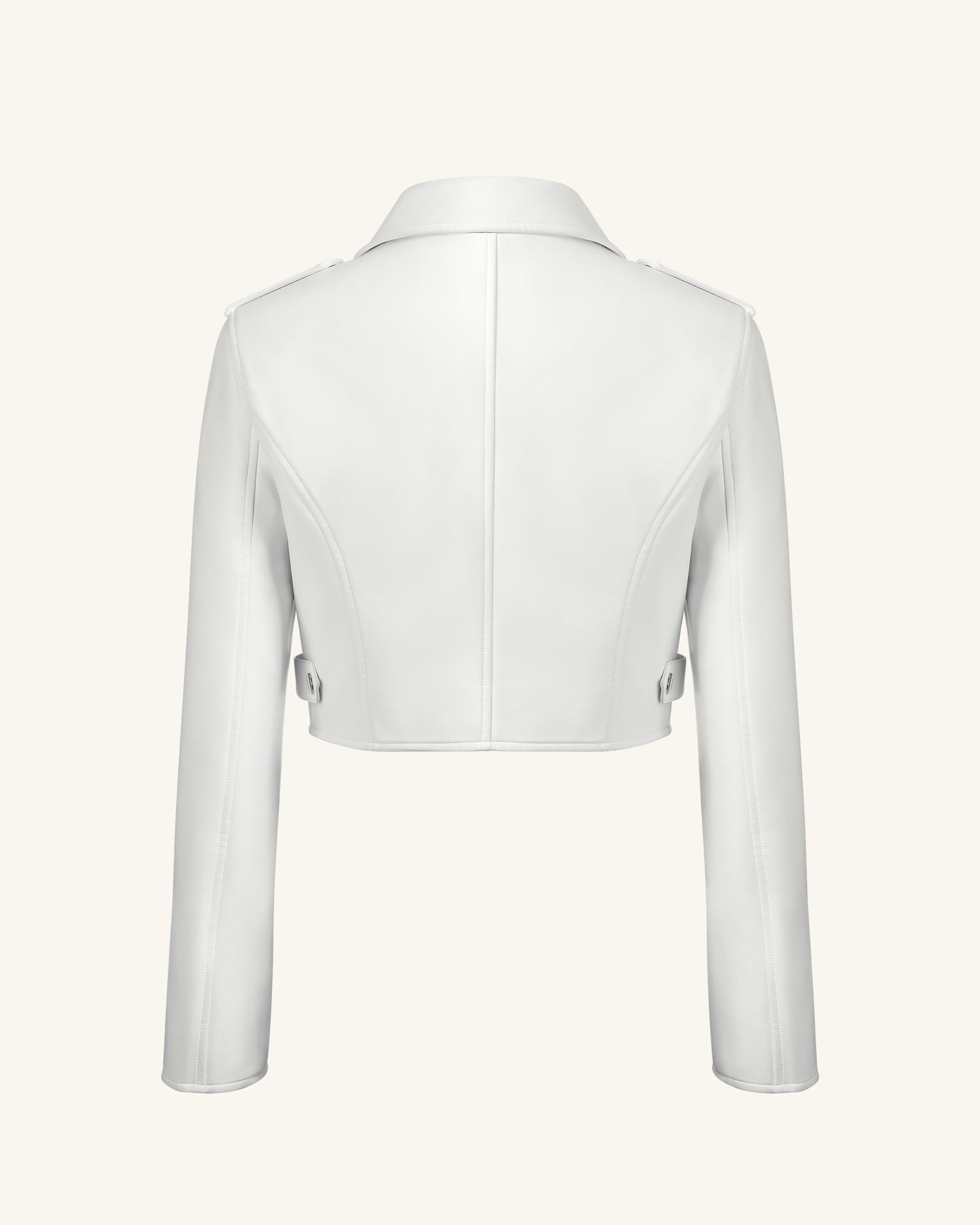 Sophie Crop (Kısa Kesim) Deri Ceket - Beyaz & Kırmızı