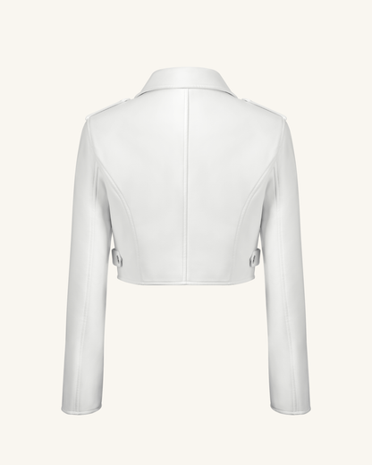 Sophie Crop (Kısa Kesim) Deri Ceket - Beyaz & Kırmızı