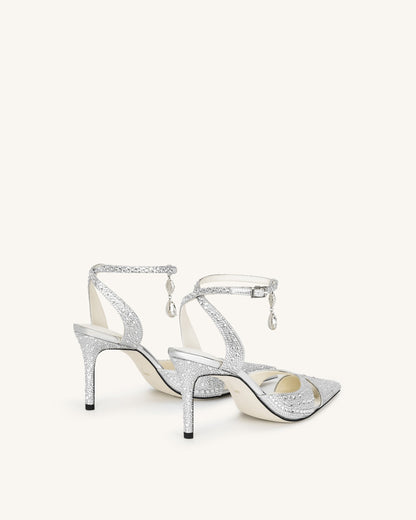 Haidi Suni Kristal Taşlı Topuklu Ayakkabı (Pumps) - Gümüş