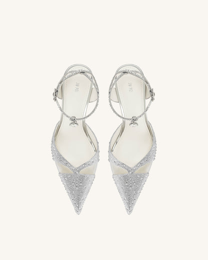 Haidi Suni Kristal Taşlı Topuklu Ayakkabı (Pumps) - Gümüş