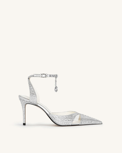 Haidi Suni Kristal Taşlı Topuklu Ayakkabı (Pumps) - Gümüş