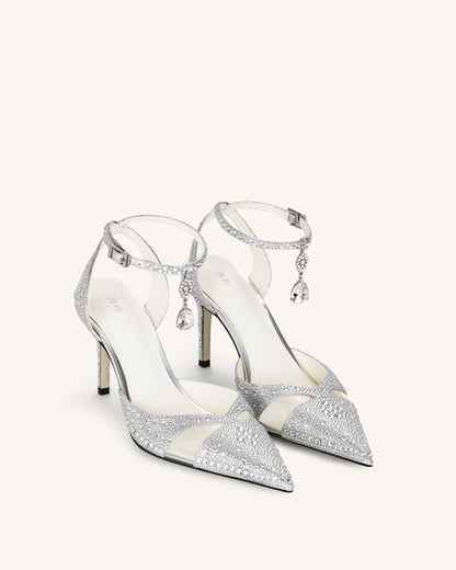 Haidi Suni Kristal Taşlı Topuklu Ayakkabı (Pumps) - Gümüş