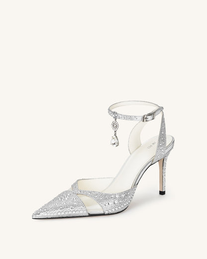 Haidi Suni Kristal Taşlı Topuklu Ayakkabı (Pumps) - Gümüş