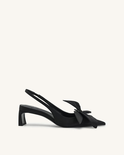 Queena Çiçek Desenli Aplikeli Arkası Açık (Slingback) Topuklu Ayakkabı (Pumps) - Siyah