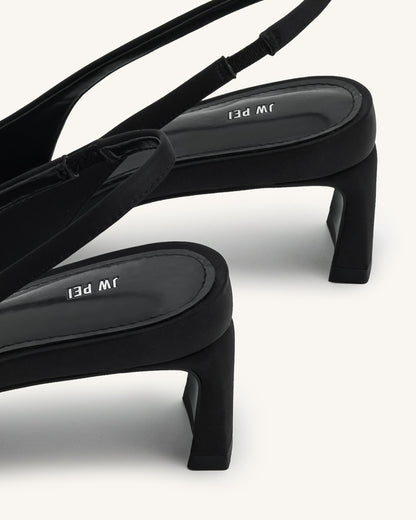 Queena Çiçek Desenli Aplikeli Arkası Açık (Slingback) Topuklu Ayakkabı (Pumps) - Siyah