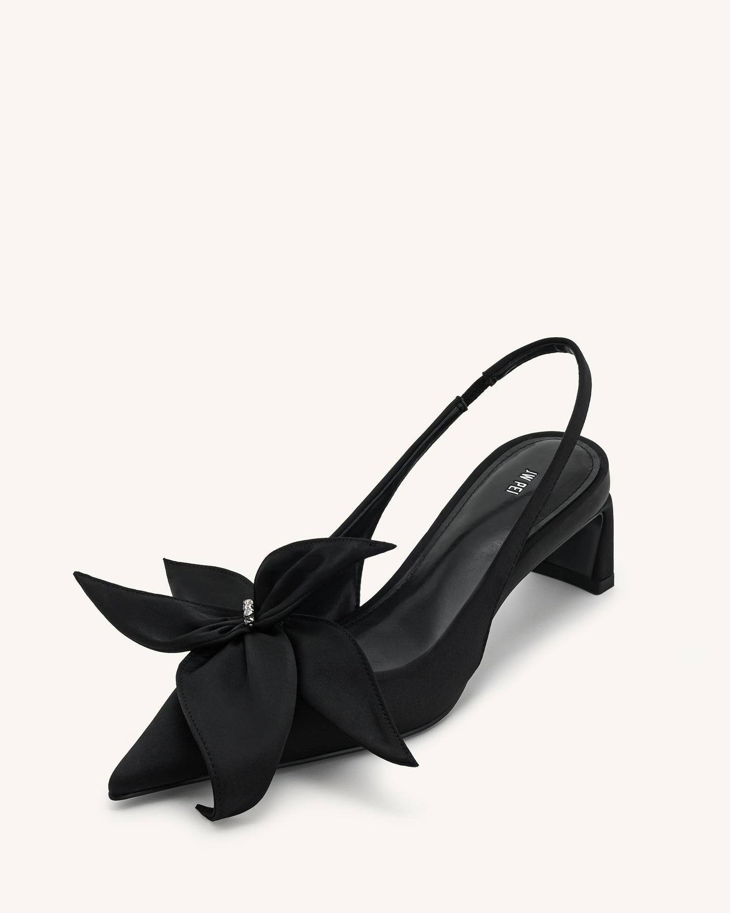Queena Çiçek Desenli Aplikeli Arkası Açık (Slingback) Topuklu Ayakkabı (Pumps) - Siyah