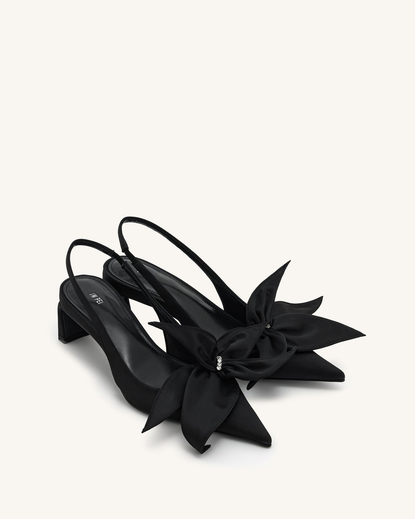 Queena Çiçek Desenli Aplikeli Arkası Açık (Slingback) Topuklu Ayakkabı (Pumps) - Siyah