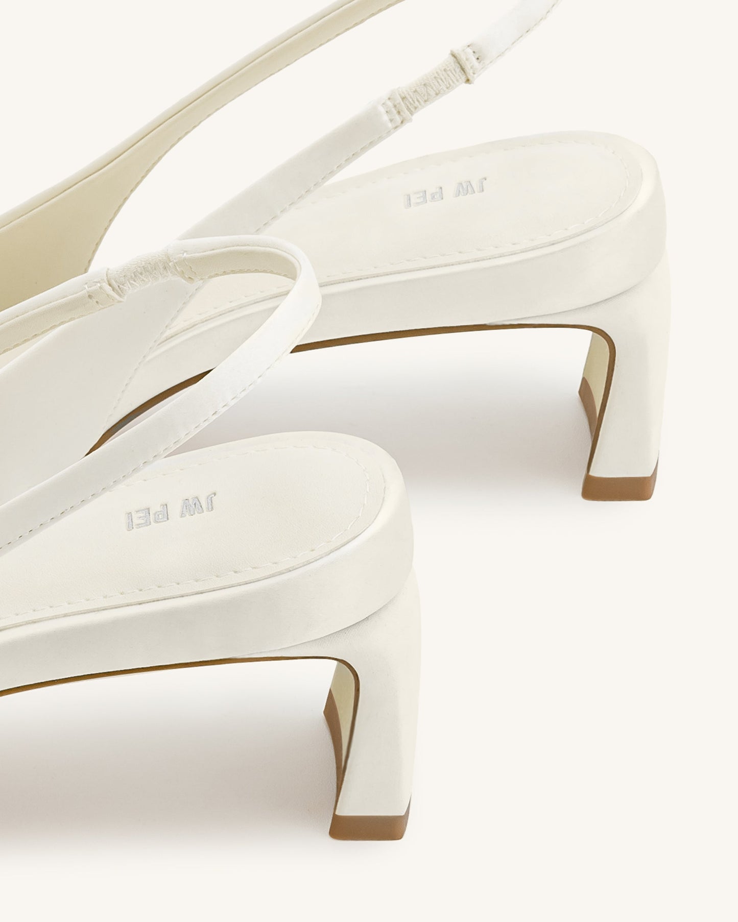 Queena Çiçek Desenli Aplikeli Arkası Açık (Slingback) Topuklu Ayakkabı (Pumps) - Fildişi Beyaz