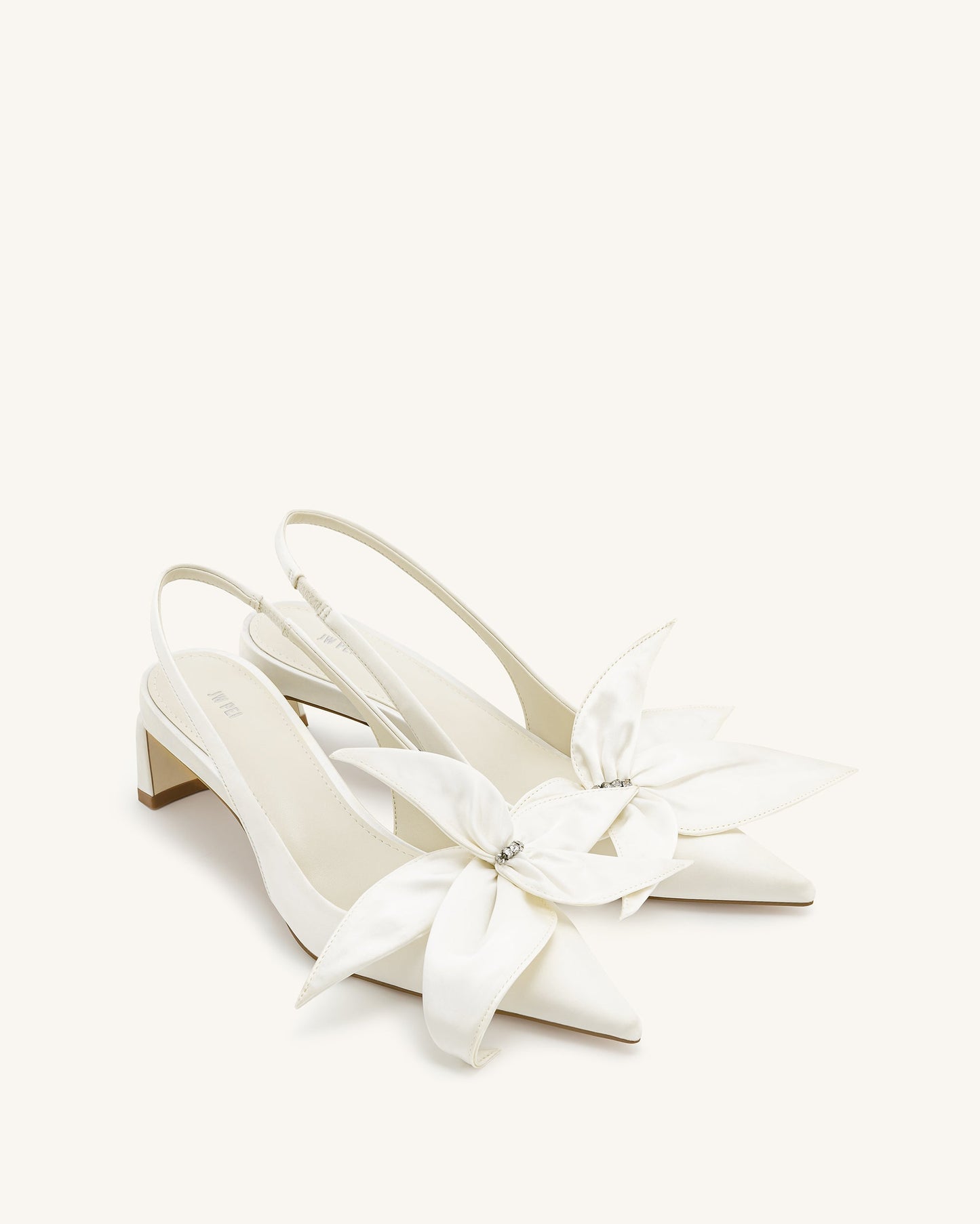 Queena Çiçek Desenli Aplikeli Arkası Açık (Slingback) Topuklu Ayakkabı (Pumps) - Fildişi Beyaz