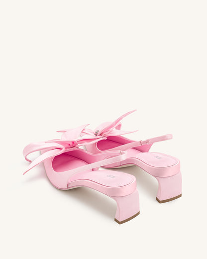 Queena Çiçek Desenli Aplikeli Arkası Açık (Slingback) Topuklu Ayakkabı (Pumps) - Pembe