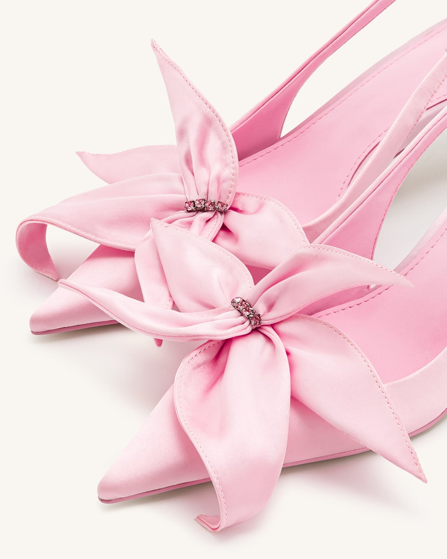 Queena Çiçek Desenli Aplikeli Arkası Açık (Slingback) Topuklu Ayakkabı (Pumps) - Pembe