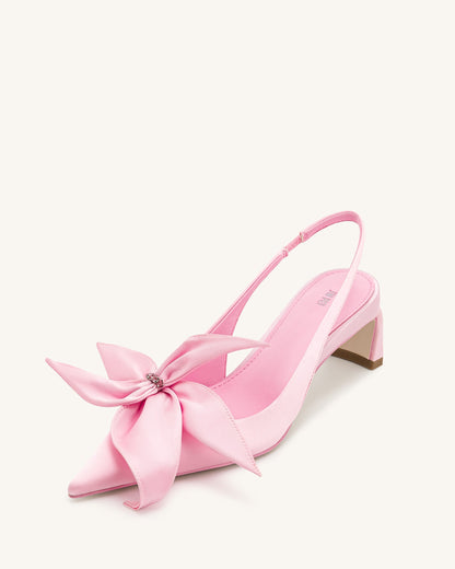 Queena Çiçek Desenli Aplikeli Arkası Açık (Slingback) Topuklu Ayakkabı (Pumps) - Pembe