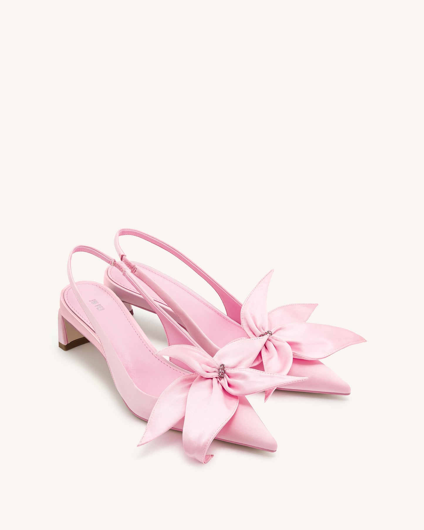 Queena Çiçek Desenli Aplikeli Arkası Açık (Slingback) Topuklu Ayakkabı (Pumps) - Pembe