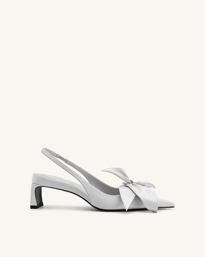 Queena Çiçek Desenli Aplikeli Arkası Açık (Slingback) Topuklu Ayakkabı (Pumps) - Gümüş