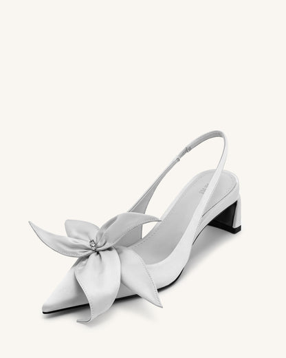 Queena Çiçek Desenli Aplikeli Arkası Açık (Slingback) Topuklu Ayakkabı (Pumps) - Gümüş