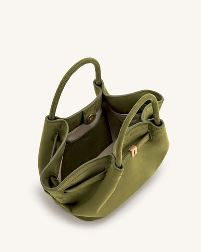 Hana Mini Suni Süet Tote Çanta - Koyu Zeytin Yeşili