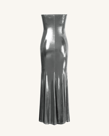 Olivia Gümüş Maxi Straplez Elbise - Gümüş