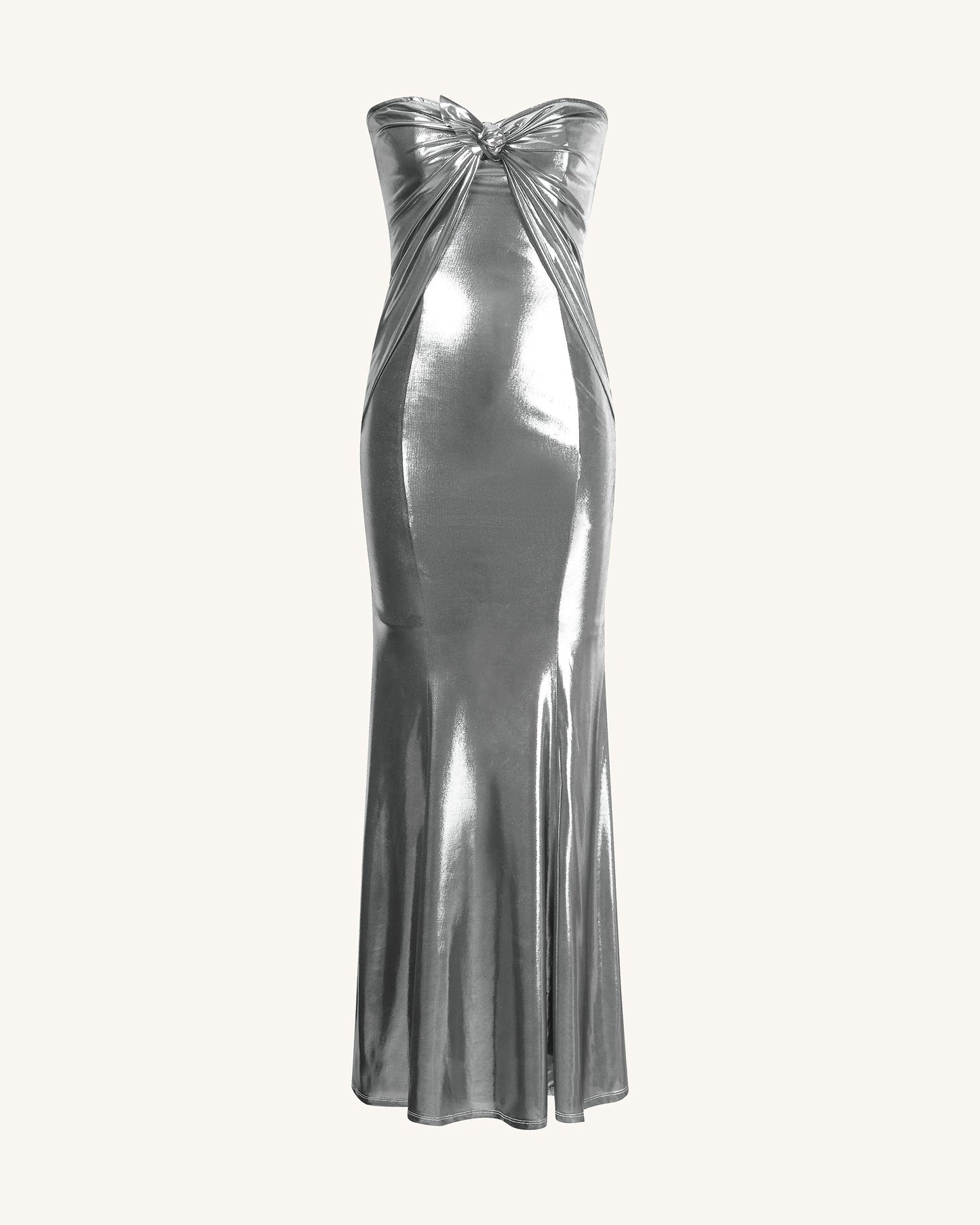 Olivia Gümüş Maxi Straplez Elbise - Gümüş