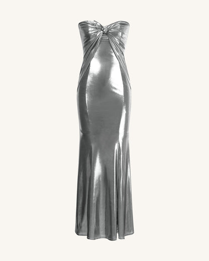 Olivia Gümüş Maxi Straplez Elbise - Gümüş